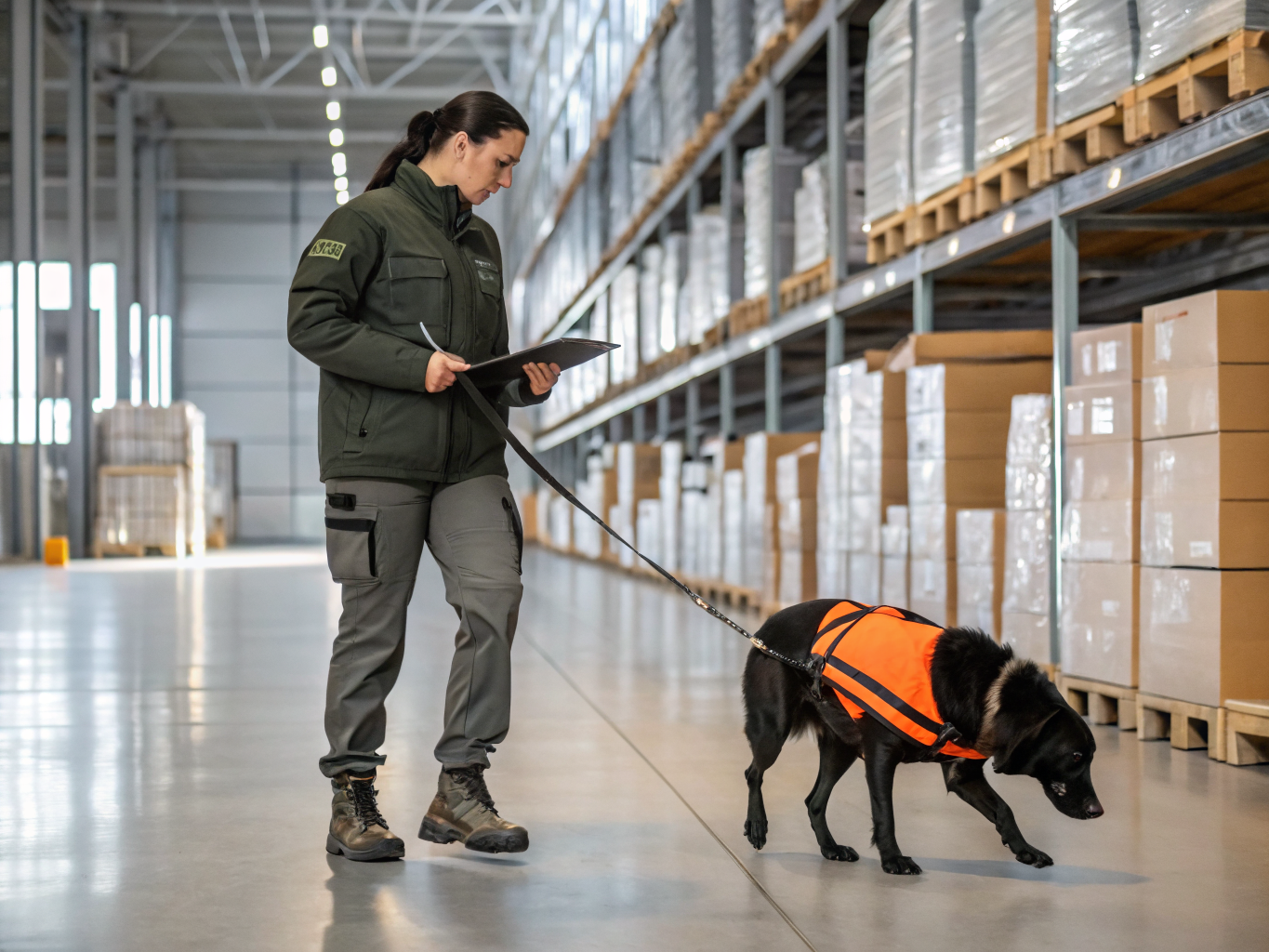 Tactical detector dog conducting vehicle search drill
