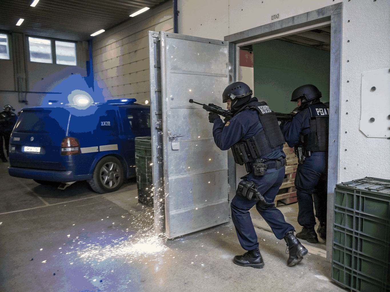 SWAT team and K9 preparing for dynamic structure entry